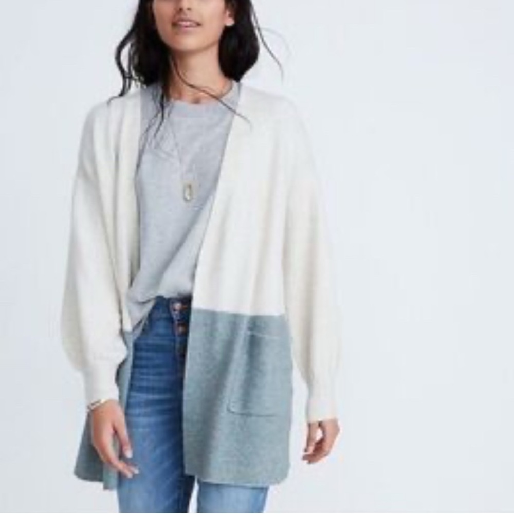 Madewell Edgewater Cardigan, Medium, Cream Blue-Green